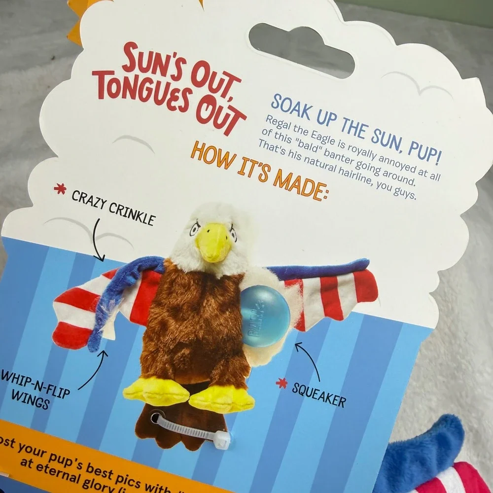 BARK Sun's Out Tongues Out Regal the Eagle Plush Dog Toy Squeaker Crinkle NEW